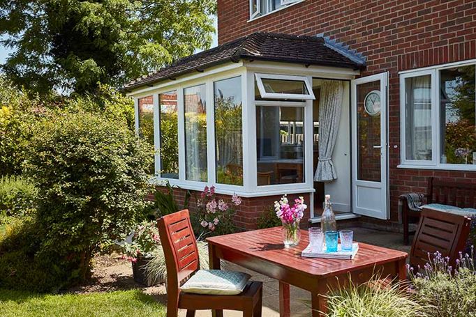 small white solid roof extension