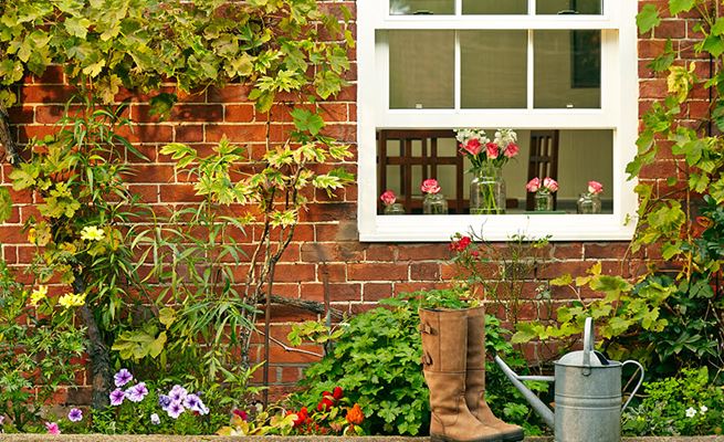 Single traditional white wooden sash window with double glazing and cottage bars from the Anglian sash windows range